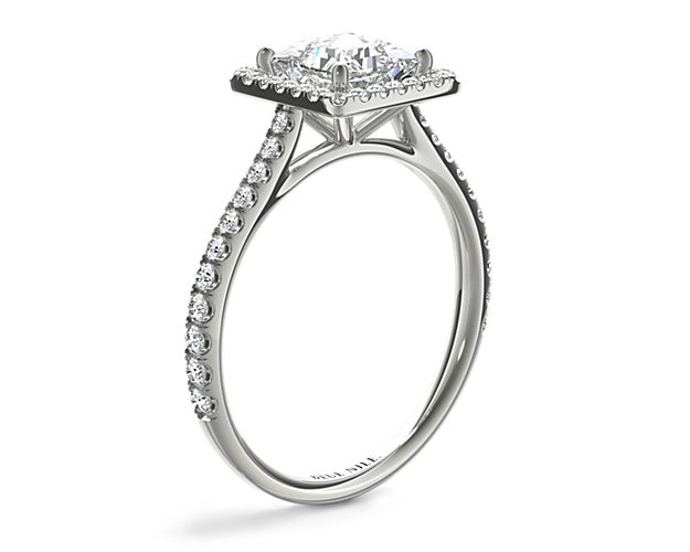 Princess Cut Floating Halo Diamond Engagement Ring In 14k White Gold 1