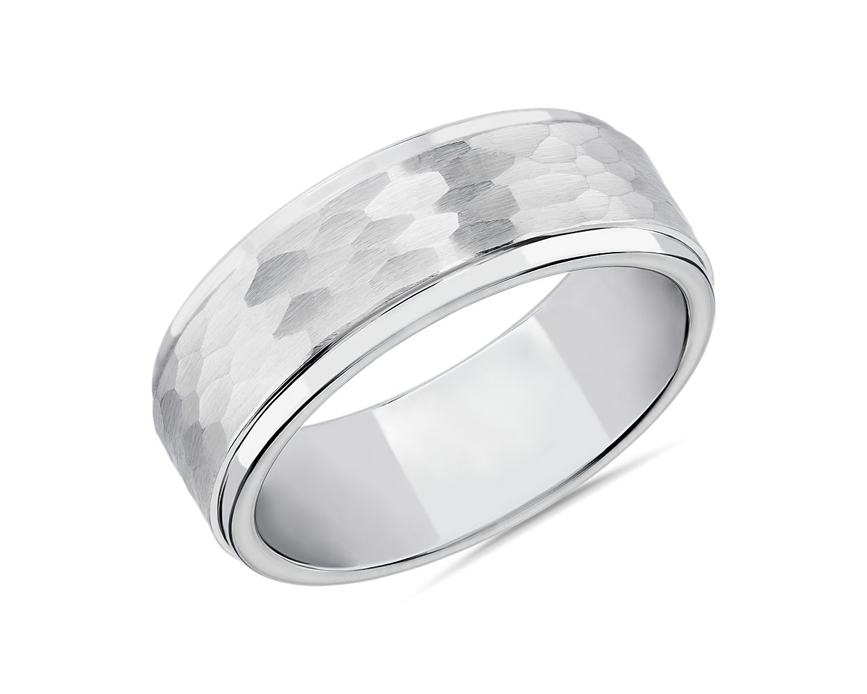 Matte Hammered Comfort Fit Wedding Ring In White Tungsten Carbide Mm