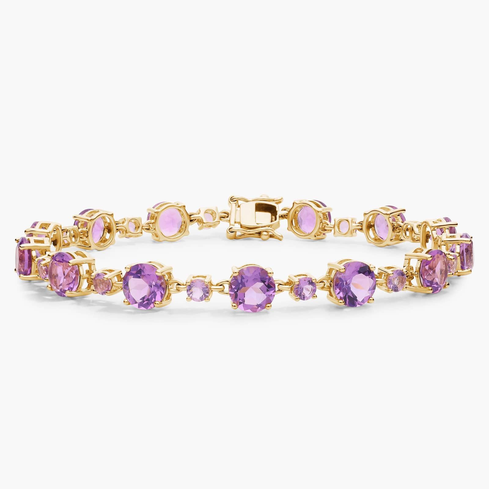 Amethyst jewelry, purple crystal jewelry and other purple jewelry - Amethyst and Rose de France Alternating Bracelet in 14k Yellow Gold