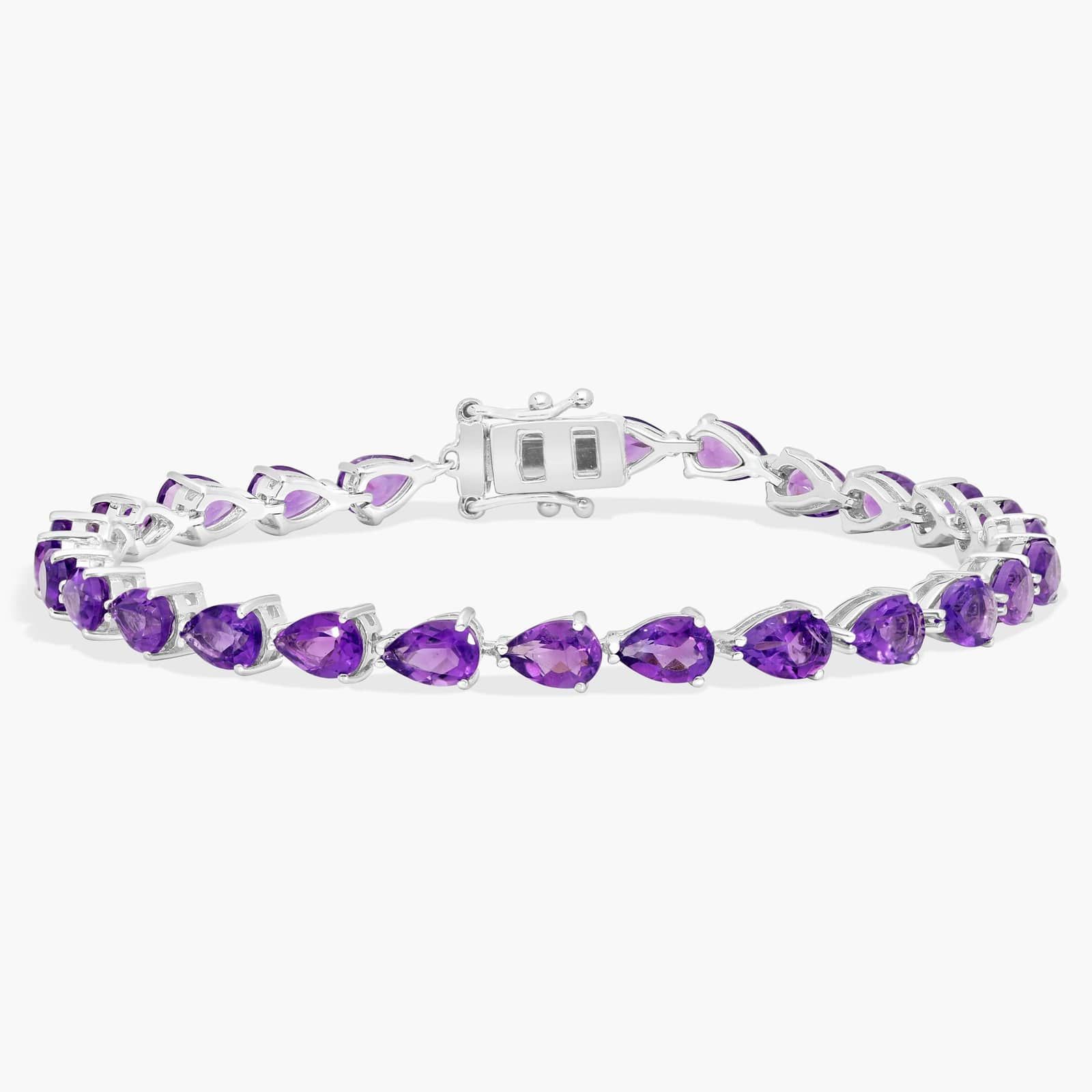 Purple bridal and special occasion jewelry - Pear Shaped Amethyst Bracelet In Sterling Silver