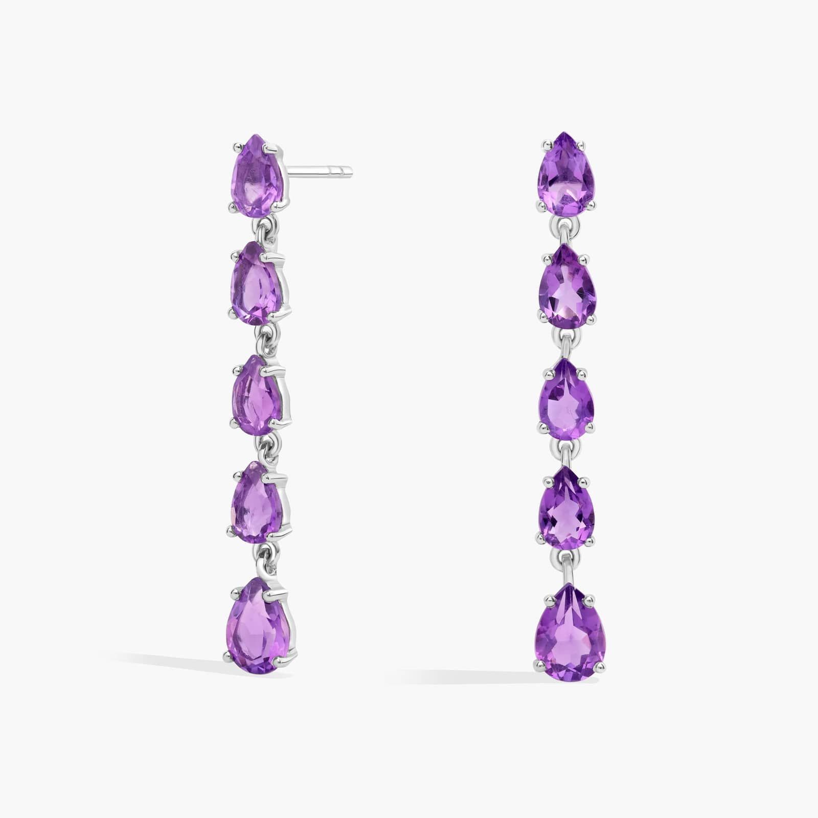 Purple bridal and special occasion jewelry - pear Shaped Amethyst Drop Earrings In Sterling Silver