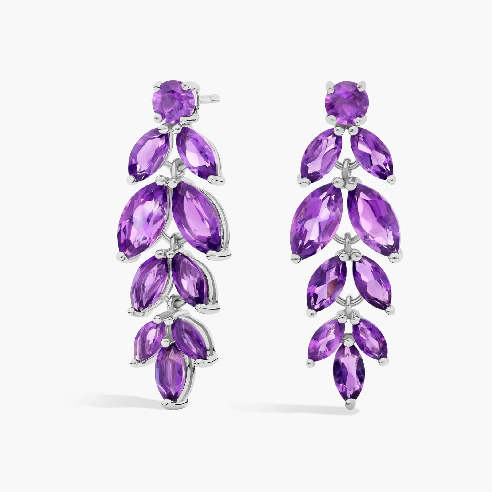 Purple bridal and special occasion jewelry - Amethyst Fashion Petal Drop Earrings In Sterling Silver