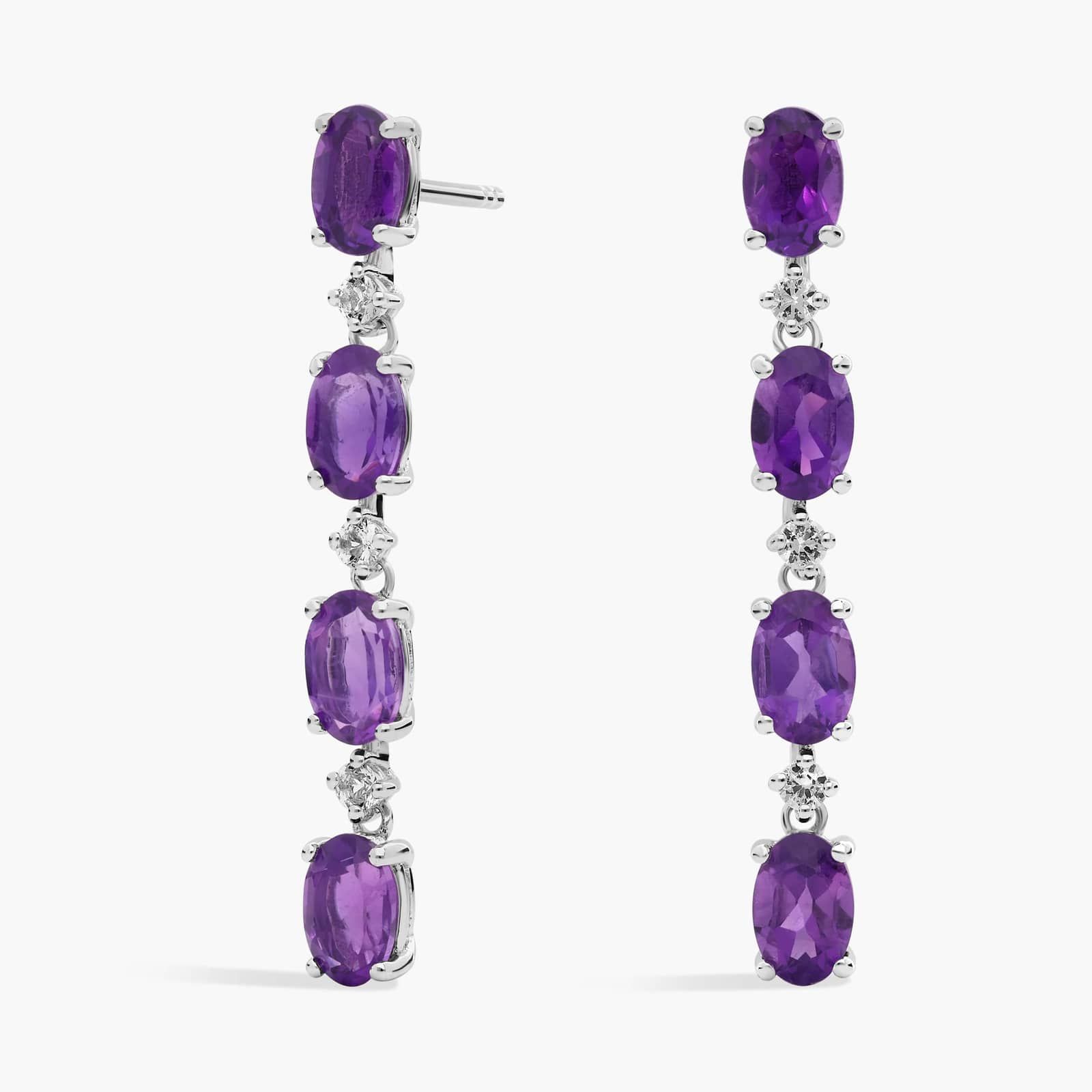 Amethyst jewelry, purple crystal jewelry and other purple jewelry - Oval Amethyst Line Drop Fashion Earrings In Sterling Silver