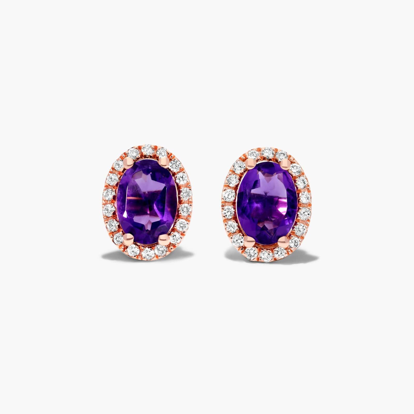 Purple special occasion fashion accessories- Oval Cut Amethyst and Diamond Halo Stud Earrings In 14k Rose Gold By James Allen