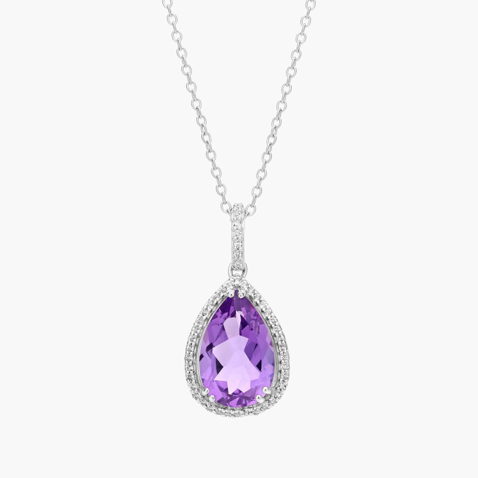 Purple bridal and special occasion jewelry - Amethyst Elegant Halo Pendant Necklace In Sterling Silver