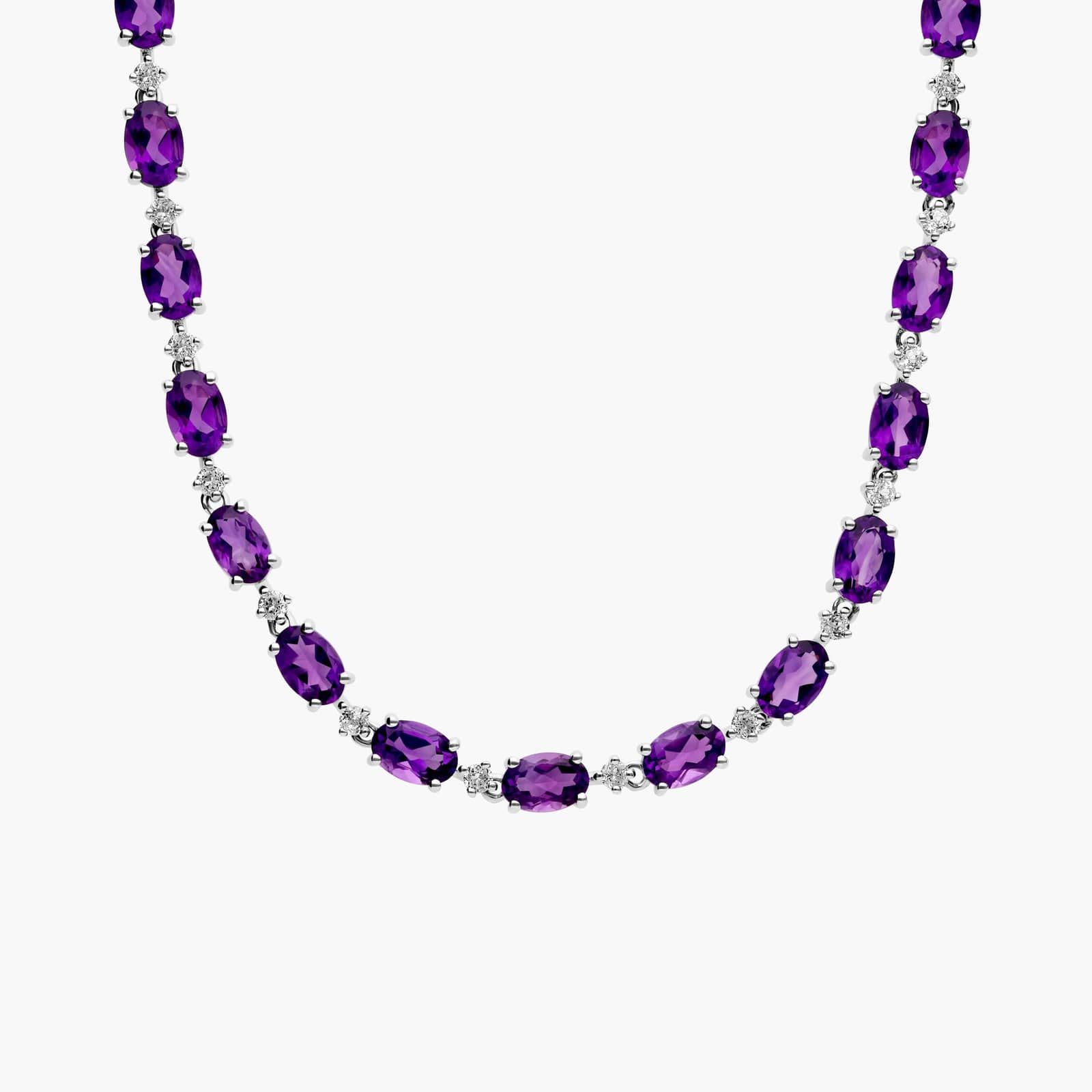 Amethyst jewelry, purple crystal jewelry and other purple jewelry - East-West Oval Amethyst and White Topaz Fashion Eternity Necklace In Sterling Silver
