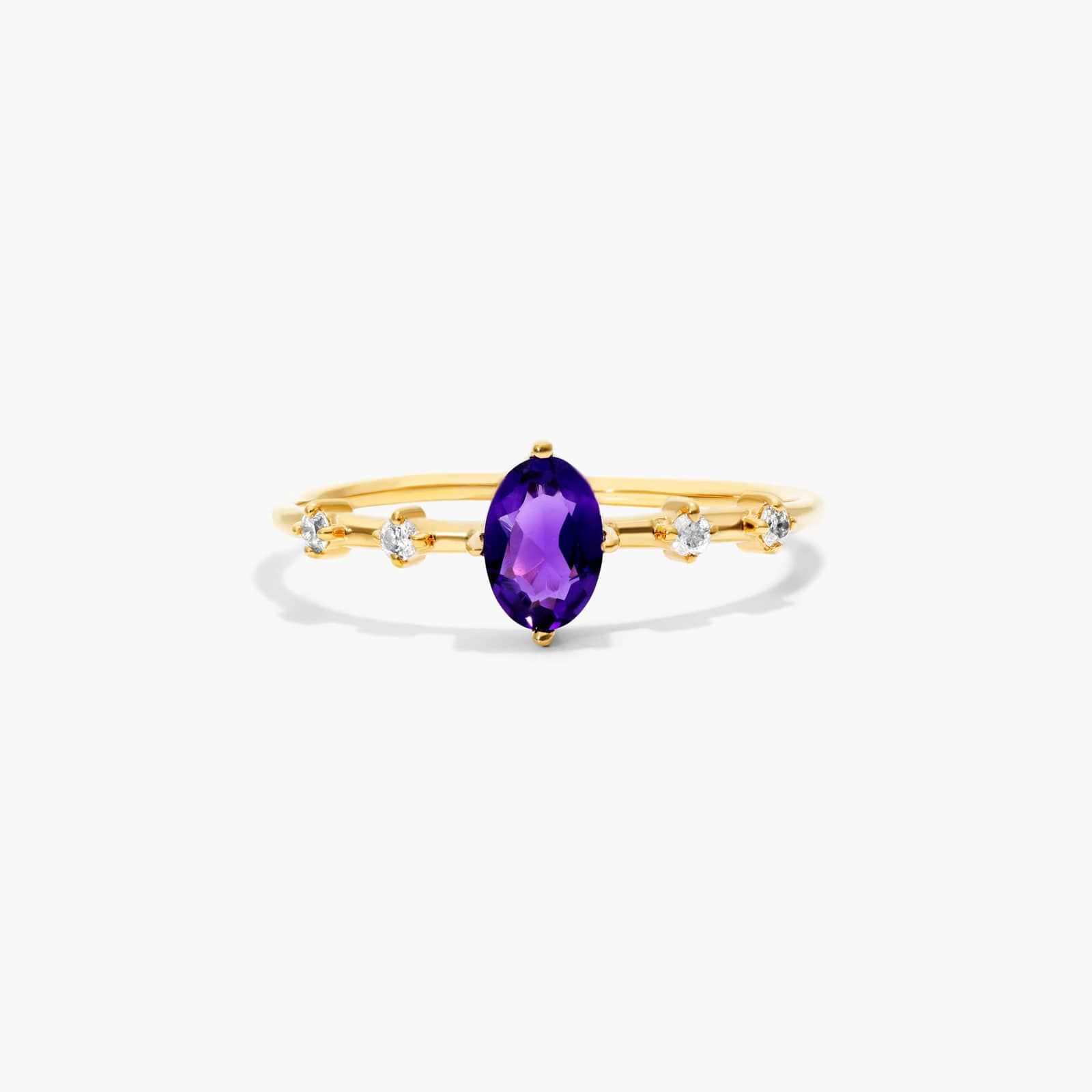 Amethyst jewelry, purple crystal jewelry and other purple jewelry - Oval Amethyst and Diamond Birthstone Ring In 14k Yellow Gold By James Allen