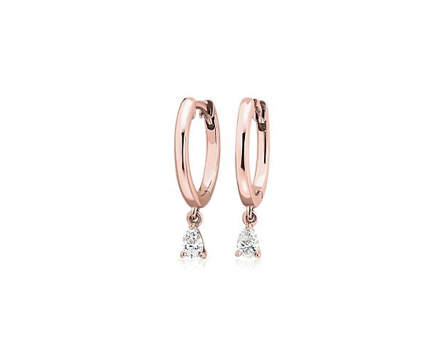 Diamond Pear Drop Huggie Hoop Earrings In 14k Rose Gold