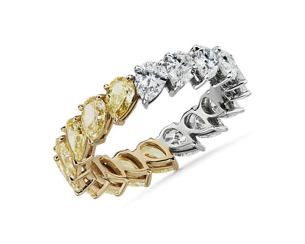 Pear-Cut Half and Half Yellow Diamond Eternity Ring in 18k Yellow and White Gold (3 5/8 ct. tw.)