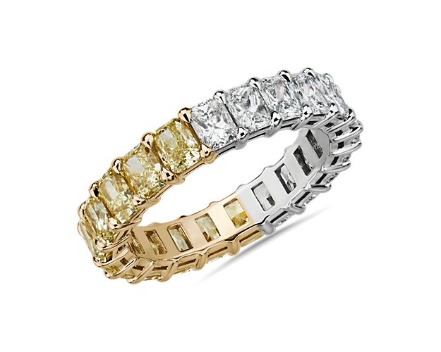 Radiant-Cut Half and Half Yellow Diamond Eternity Ring in 18k Yellow and White Gold (4 3/8 ct. tw.)