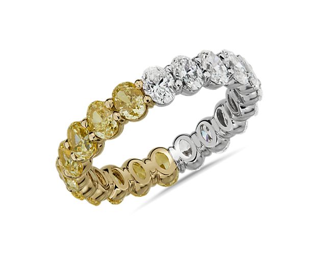 Oval Half and Half Yellow Diamond Eternity Ring in 18k Yellow and White Gold (3 1/3 ct. tw.)