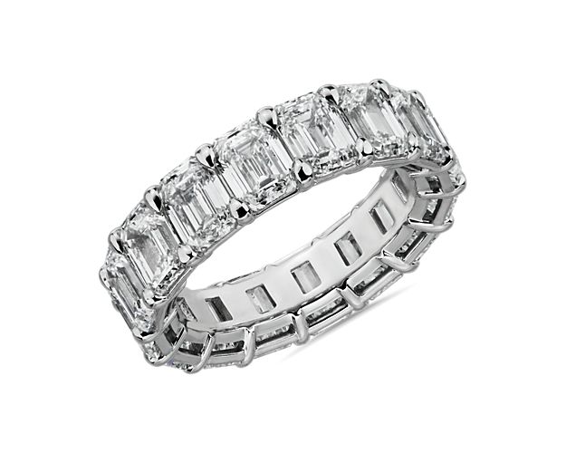 A continuous circle of emerald-cut diamonds gives this 8 ct. tw. eternity ring a modern sophistication. Works beautifully as a wedding ring or anniversary gift. Add it to a stack of other eternity rings for an on-trend right hand look.