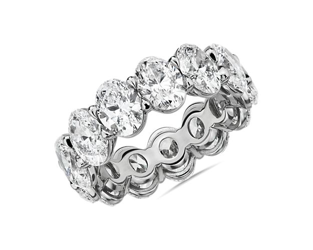 Express never-ending love with this romantic eternity ring featuring 9 1/2 ct. tw. of stunning oval-cut diamonds arrange in a low-profile platinum setting that promises lasting lustrous beauty.