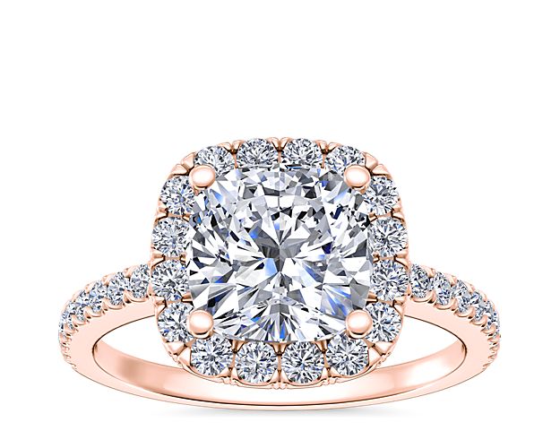 Cushion Cut Classic Halo Diamond Engagement Ring in 14k Rose Gold