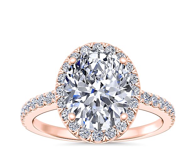Oval Cut Classic Halo Diamond Engagement Ring in 14k Rose Gold