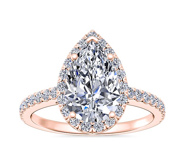 Pear Shaped Classic Halo Diamond Engagement Ring in 14k Rose Gold