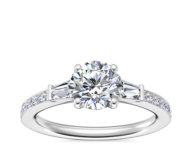 Tapered Baguette Diamond Cathedral Engagement Ring in Platinum (1/3 ct ...