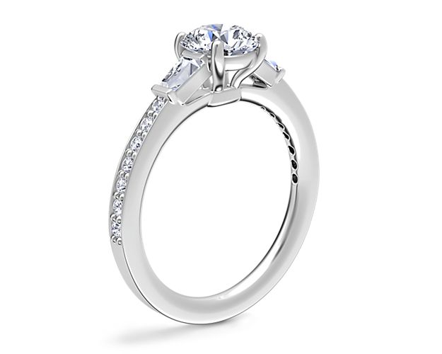 Tapered Baguette Diamond Cathedral Engagement Ring In Platinum (1/3 Ct ...