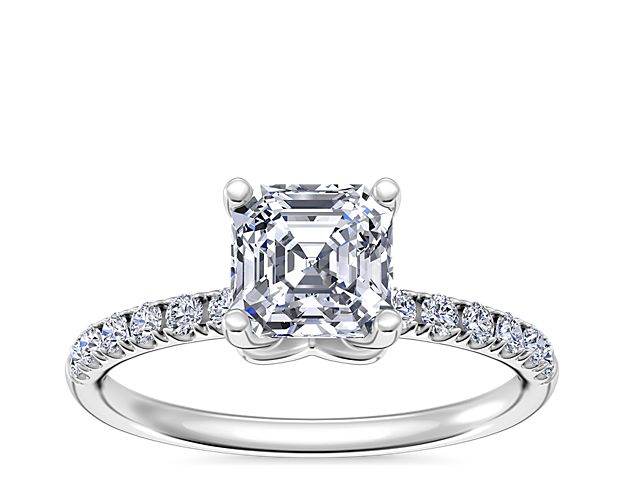 Mini Micropavé Diamond Engagement Ring in 14k White Gold