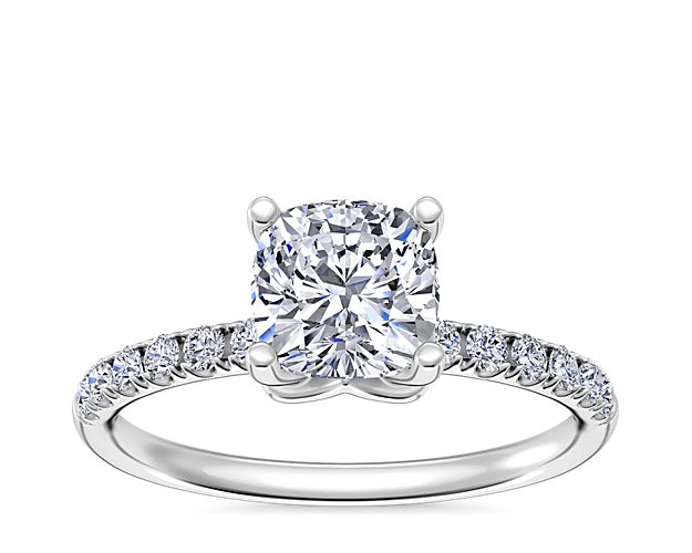 Mini Micropavé Diamond Engagement Ring in 14k White Gold