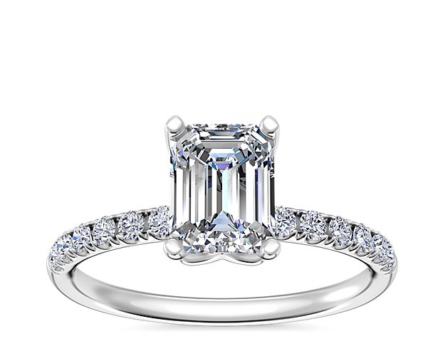 Mini Micropavé Diamond Engagement Ring in 14k White Gold
