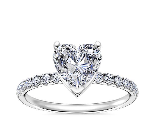 Mini Micropavé Diamond Engagement Ring in 14k White Gold