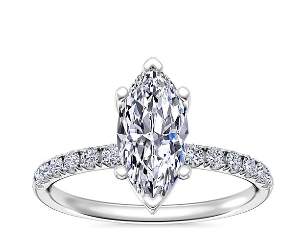 Mini Micropavé Diamond Engagement Ring in 14k White Gold