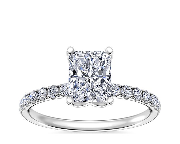 Mini Micropavé Diamond Engagement Ring in 14k White Gold