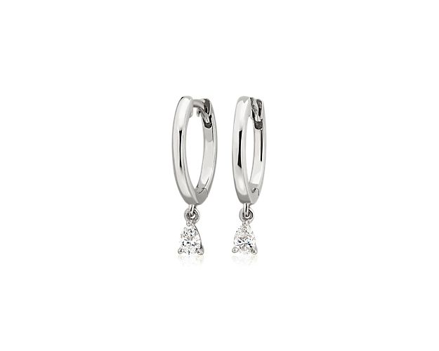 Diamond Pear Drop Huggie Hoop Earrings in 14k White Gold (1/4 ct. tw.)