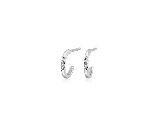 Petite Diamond Huggie Mini-Hoop Earrings in 14k White Gold