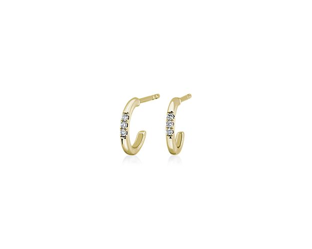 Petite Diamond Huggie Mini-Hoop Earrings in 14k Yellow Gold