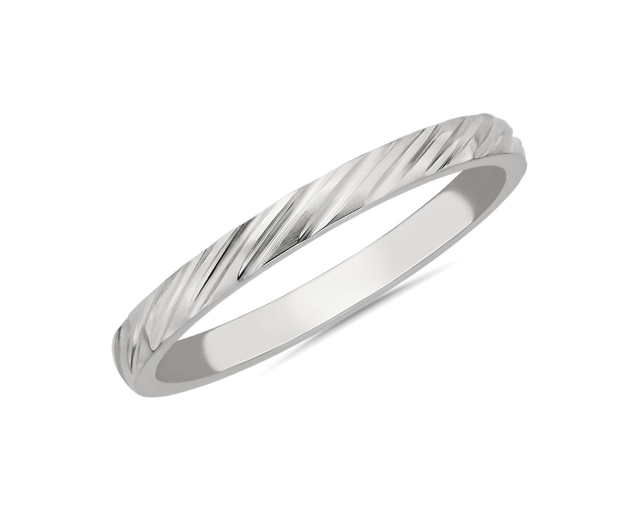 Angled Stripe Stackable Ring in 18k White Gold (2mm)