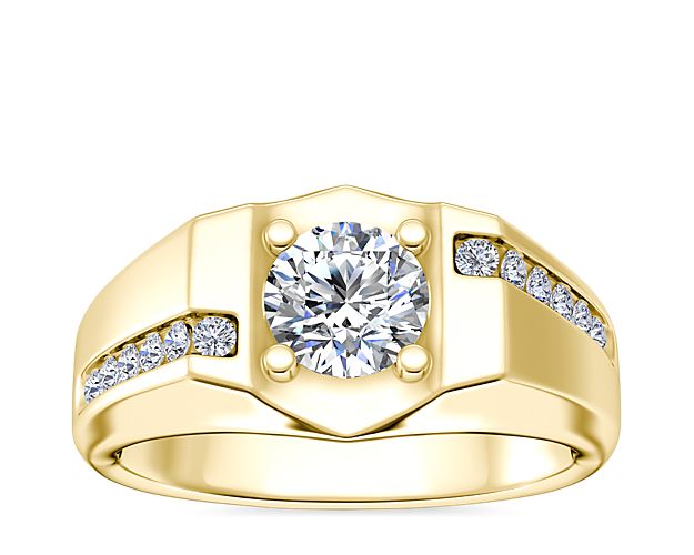 Let love shine with this men's engagement ring featuring a diamond bypass channels for exemplary sparkle. It is crafted from gleaming 14k yellow gold and is ready to be set with a round, cushion, prince, emerald-cut or radiant diamond.