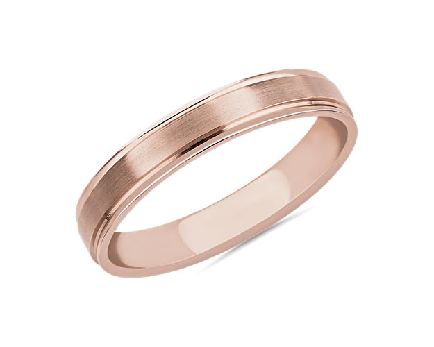 You'll love the subtle detail of this brushed inlay wedding ring. Crafted in brightly polished 18k rose gold with a brushed finish center band, this timeless ring features curved inner edges for endlessly comfortable wear.