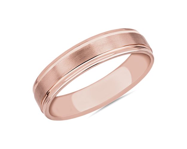 Brushed Inlay Wedding Ring in 18k Rose Gold (5mm)