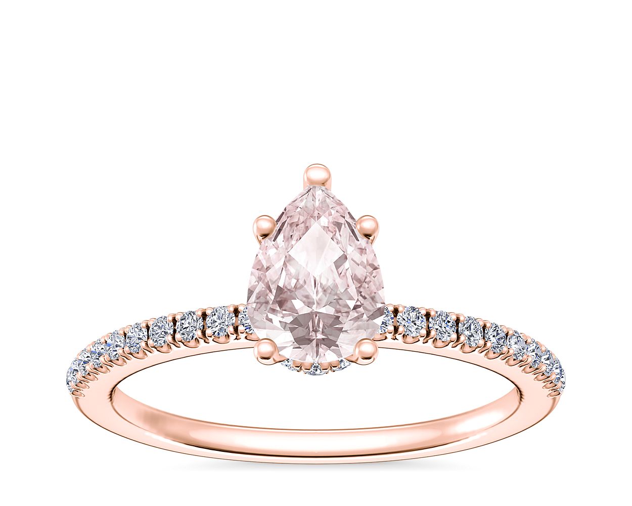 14K White Gold Morganite & Diamond Halo Pendant – 7x5mm Pear Stone With 18" Sterling Silver Chain - View #7