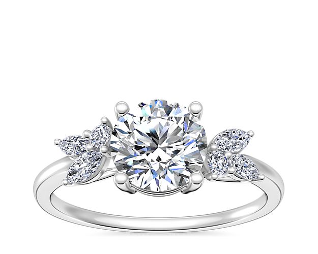 Marquise and Round Cluster Array Diamond Engagement Ring in 14k White Gold