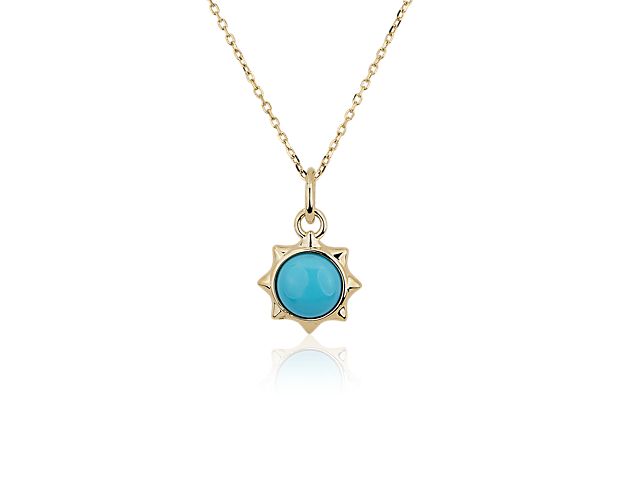 Summon second glances with this stunning star charm featuring gleaming 18k yellow gold design. The center is set with a brilliantly blue Mexican turquoise stone. A 18k yellow gold chain completes the piece.