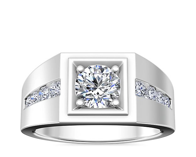 Men's Round Diamond Channel Engagement Ring in 14k White Gold (1/3 ct. tw.)