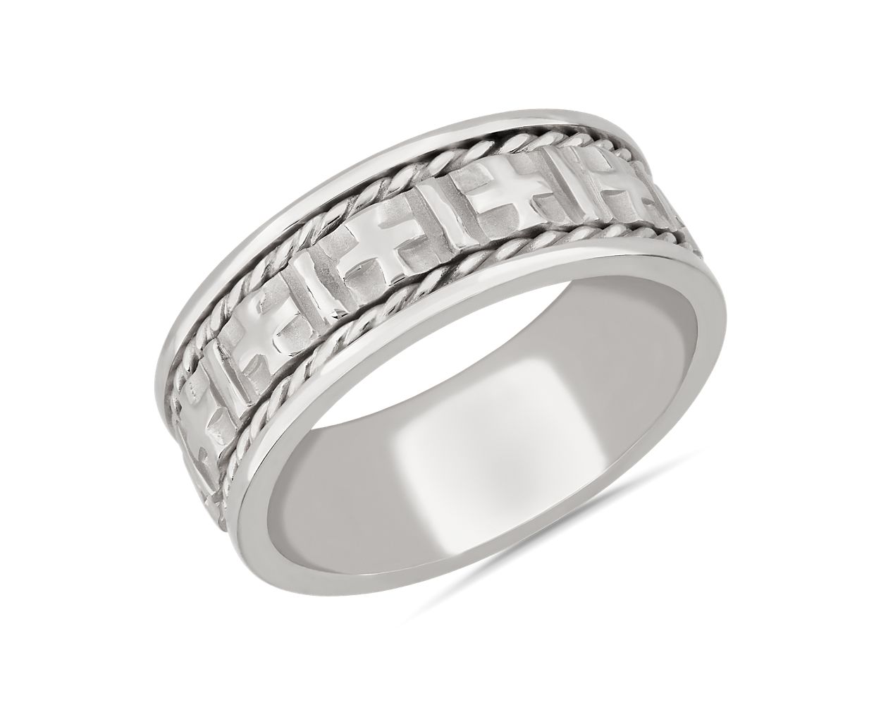 Braided Edge Cross Wedding Ring In Platinum (8mm)