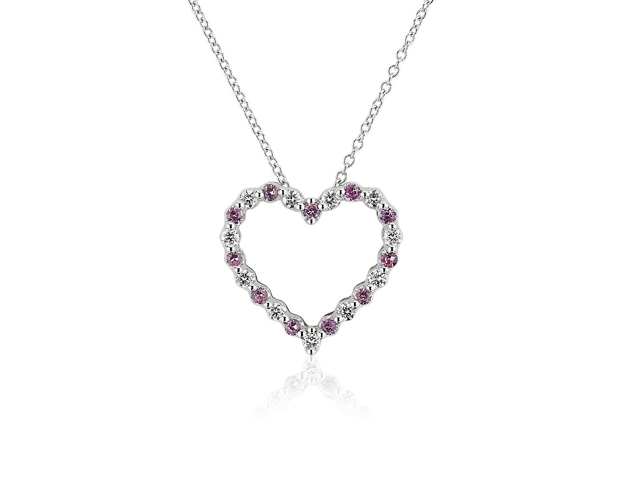 14K White Gold Lab Pink Sapphire with Amethyst Dolphin Heart Necklace