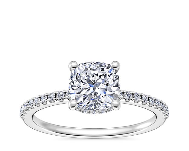 Petite Micropavé Hidden Halo Engagement Ring in 14k White Gold (1/5 ct. tw.)
