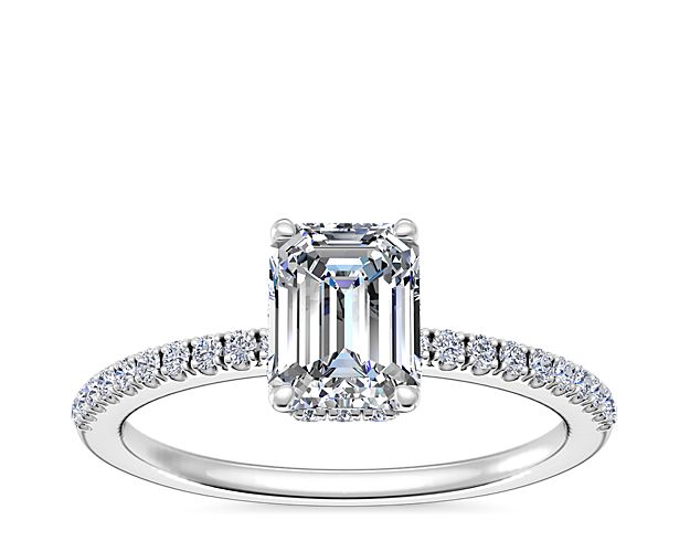 Petite Micropavé Hidden Halo Engagement Ring in 14k White Gold (1/5 ct. tw.)