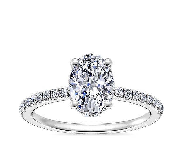 Petite Micropavé Hidden Halo Engagement Ring in 14k White Gold (1/5 ct. tw.)