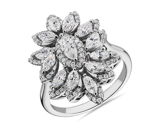 Marquise Diamond Flower Fashion Ring in 14k White Gold (1 1/2 ct. tw.)