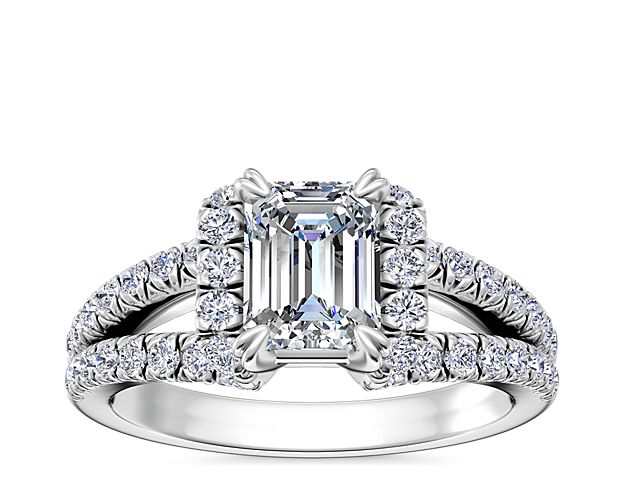 Split Semi Halo Diamond Engagement Ring in 14k White Gold (3/4 ct. tw)