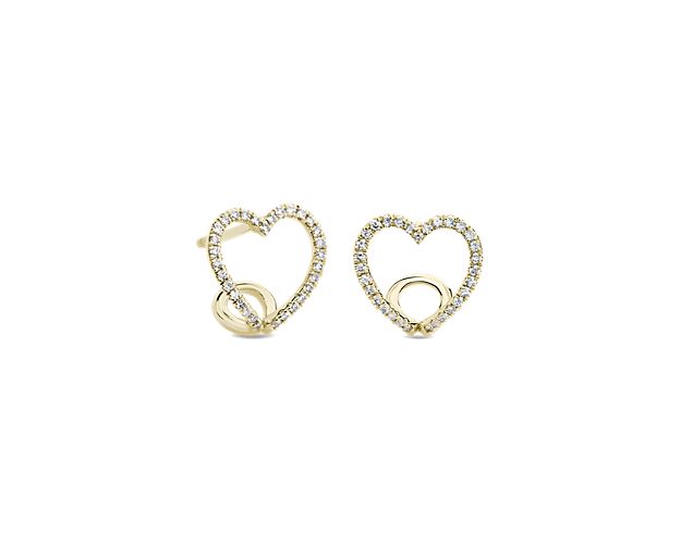 Add dreamy romance to your style with these charming heart-shaped earrings crafted from gleaming 14k yellow gold. Delicate diamonds add sparkle to the love-inspired shape.