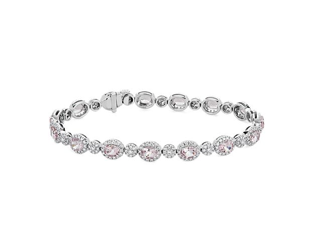 Pleasant pink morganite matches delicate diamonds on this alternating bracelet made from 18k white gold.