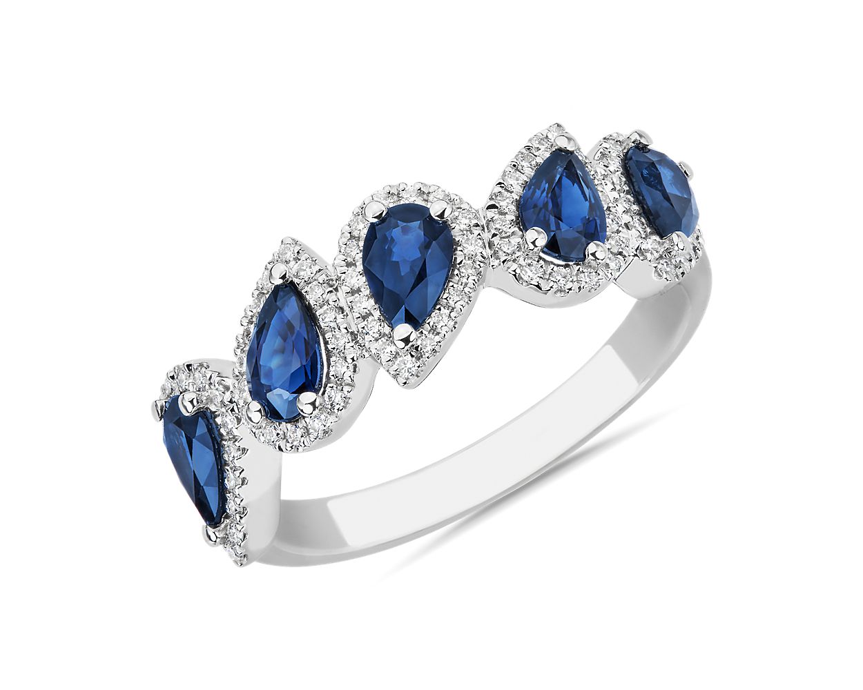 Pear Shaped Sapphire and Diamond Fashion Ring in 14k White Gold