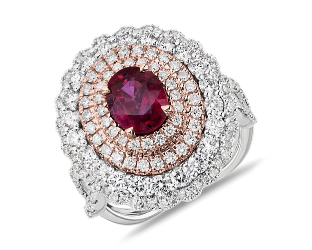 Extraordinary Collection: Ruby and Diamond Ring in 18k White and Rose Gold